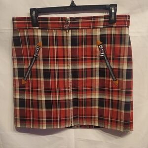 Rag & Bone Red Plaid Mini Skirt with Zipper Details NWT Size 8